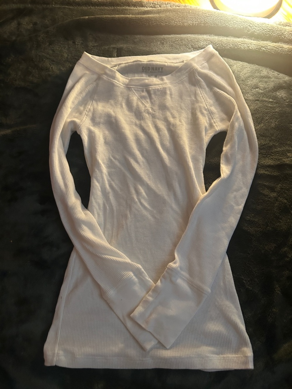 Old Navy Women's Long Sleeve Ribbed Thermal Top - White/Cream